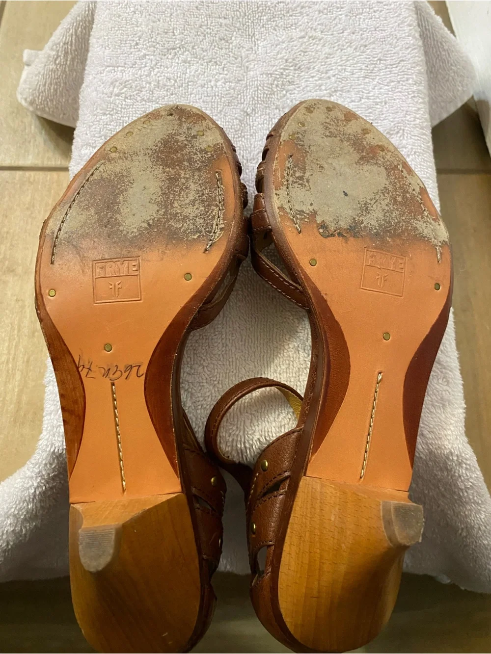 Frye Brown Leather Peep-Toe Ankle Strap Heels